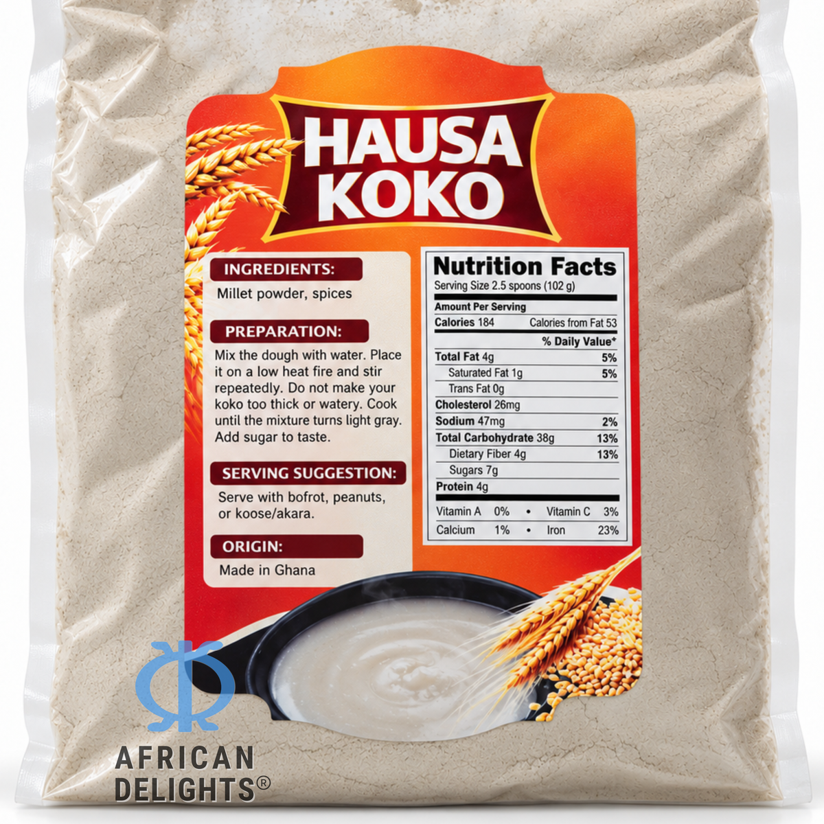 Hausa Koko Porridge Mix ingredients label