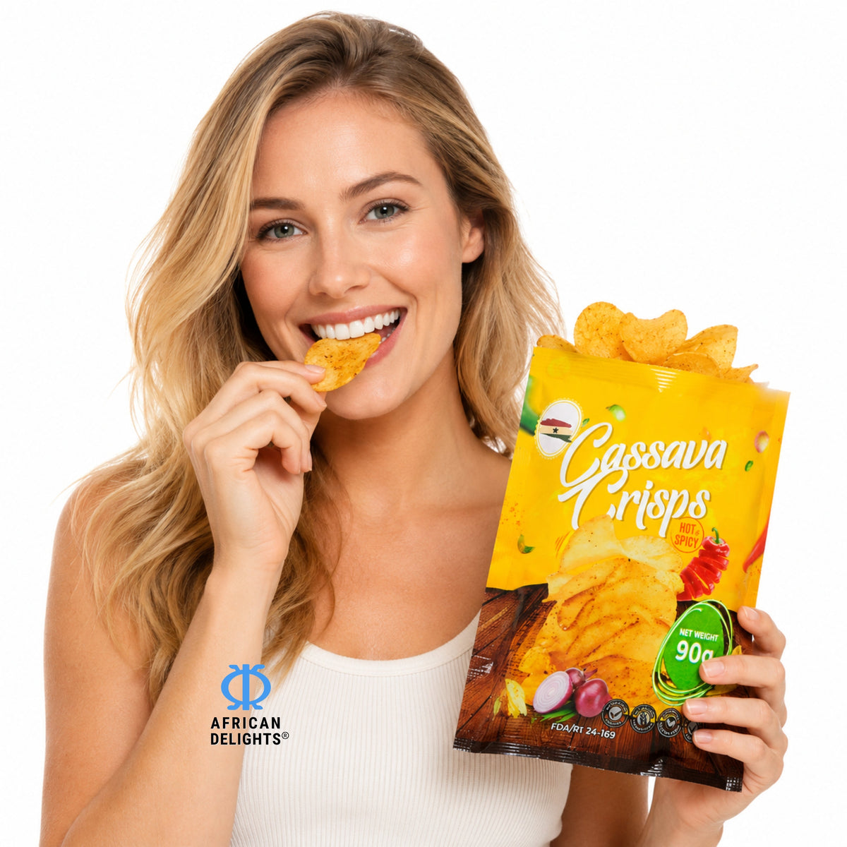 African Delights Cassava Hot & Spicy Crisps lifestyle photo # Flavor_Cassava Hot & Spicy