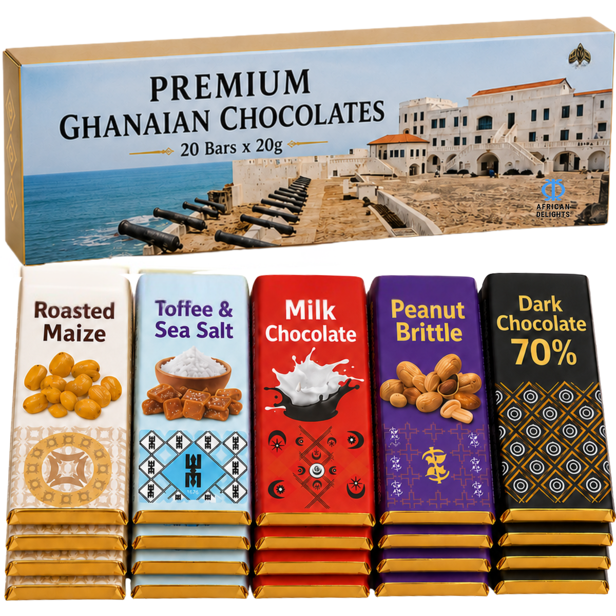 Amonu Cape Coast Castle (20 x 20g) # Size_Chocolate box 20 x 20 g # Type_Regular # Flavor_Cape Coast Castle