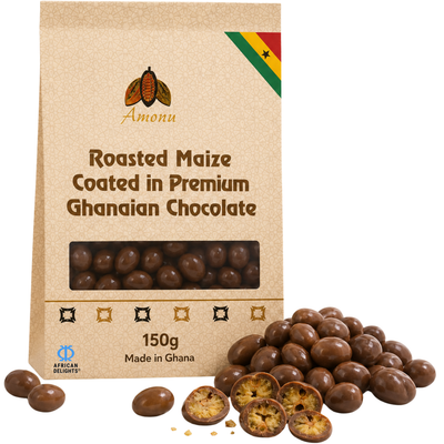 Amonu Chocolate-Covered Roasted Maize 150g — Wholesale Case of 12 (2 Bundles × 6)