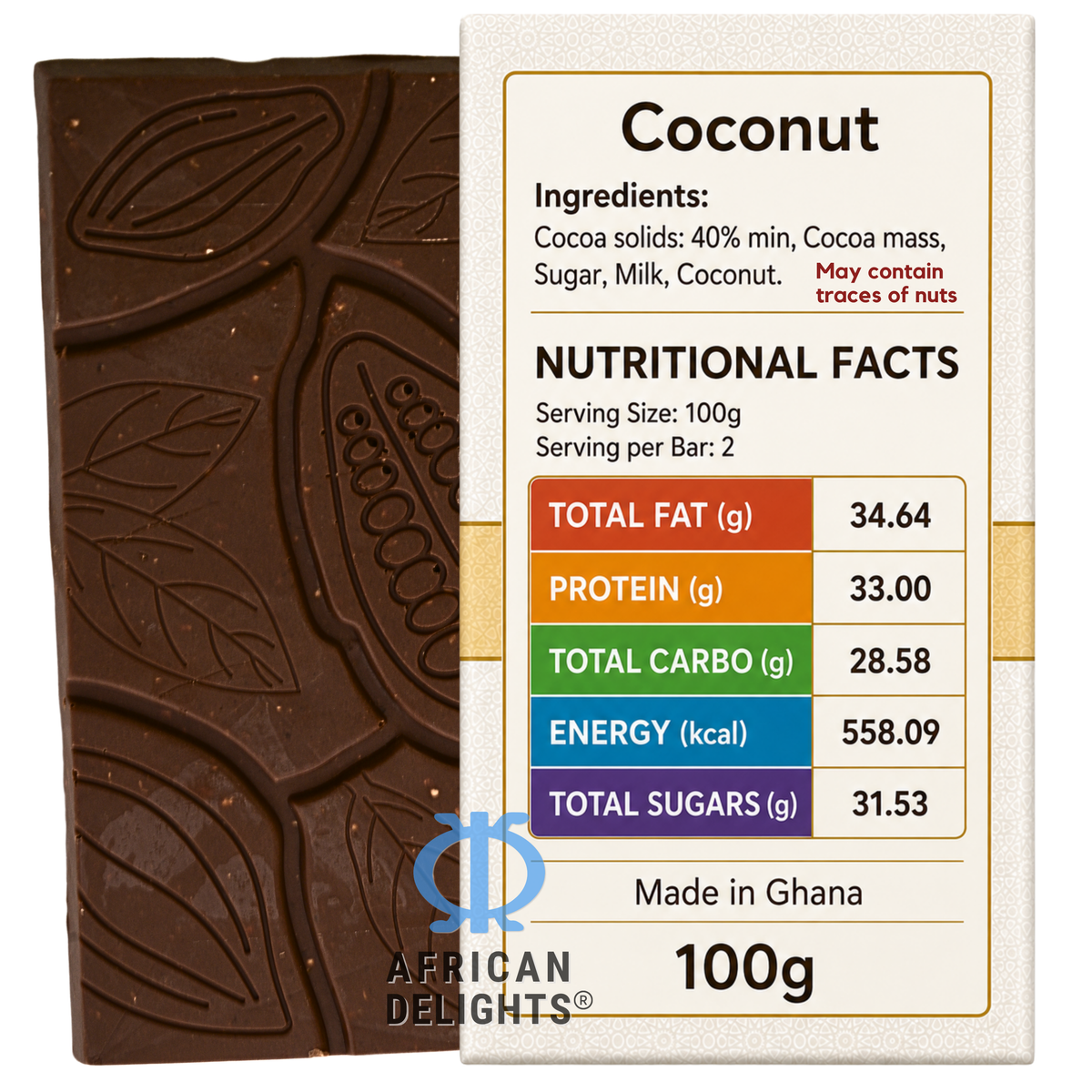 Amonu Coconut (100g) ingredients and nutrition # Size_100 g bars # Type_Regular # Flavor_Coconut