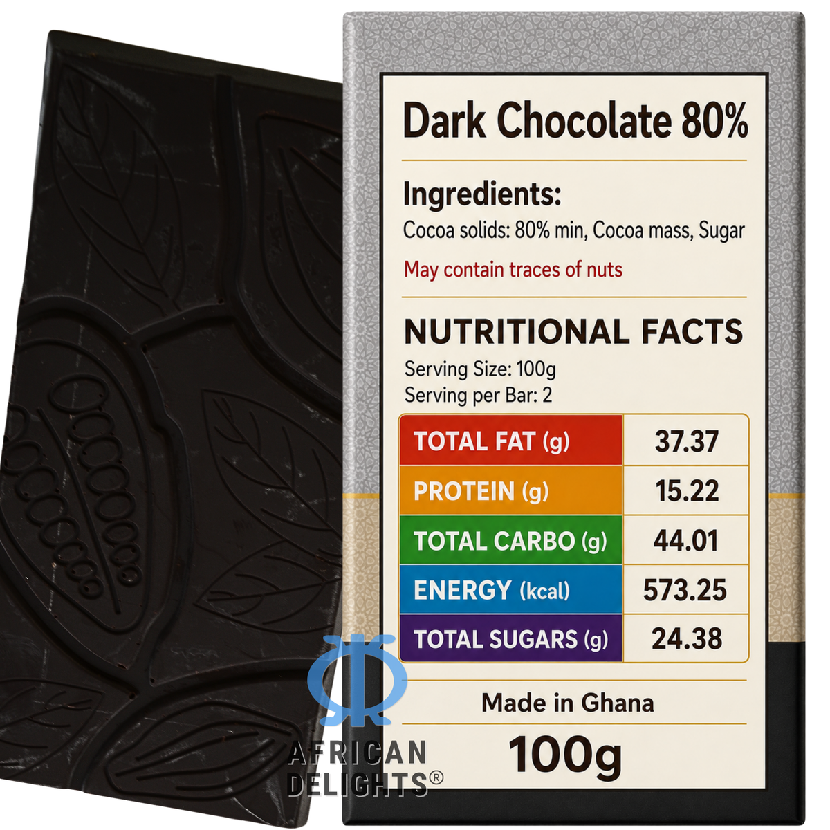 Amonu Dark Chocolate 80% (100g) ingredients and nutrition # Size_100 g bars # Type_Regular # Flavor_Dark Chocolate 80%