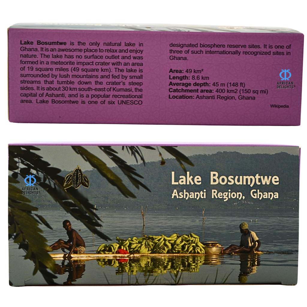 Amonu Lake Bosumtwe (20 x 20g) Ghana gift box story # Size_Chocolate box 20 x 20 g # Type_Regular # Flavor_Lake Bosumtwe