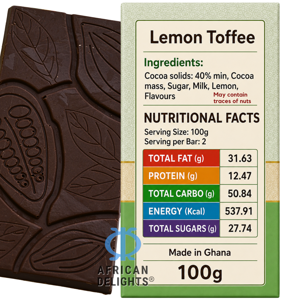 Amonu Lemon Toffee (100g) ingredients and nutrition # Size_100 g bars # Type_Regular # Flavor_Lemon Toffee