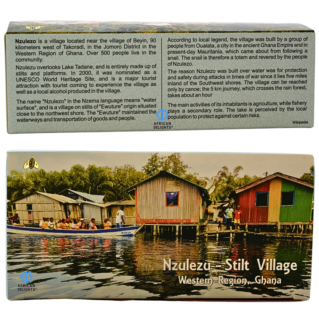 Amonu Nzulezu Stilt Village Canoe (20 x 20g) Ghana gift box story # Size_Chocolate box 20 x 20 g # Type_Regular # Flavor_Nzulezu Stilt Village Canoe