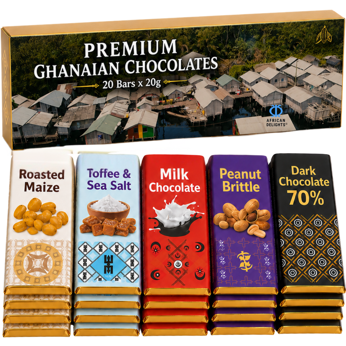 Amonu Nzulezu Stilt Village (20 x 20g) # Size_Chocolate box 20 x 20 g # Type_Regular # Flavor_Nzulezu Stilt Village
