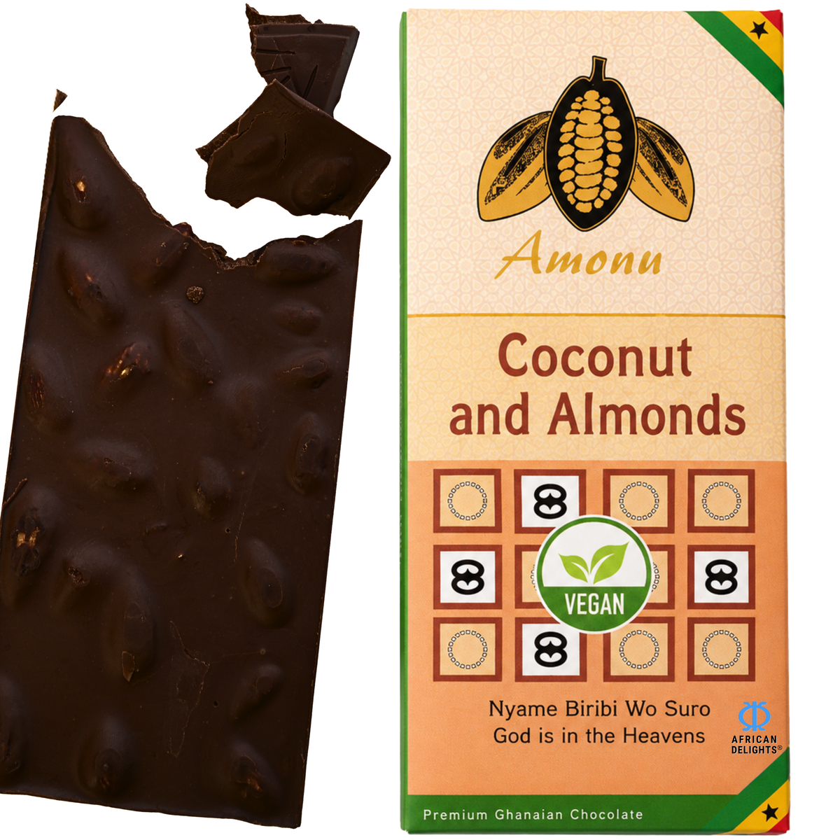 Amonu Coconut & Whole Almonds Vegan (100g) # Size_100 g bars # Type_Vegan # Flavor_Coconut & Whole Almonds Vegan