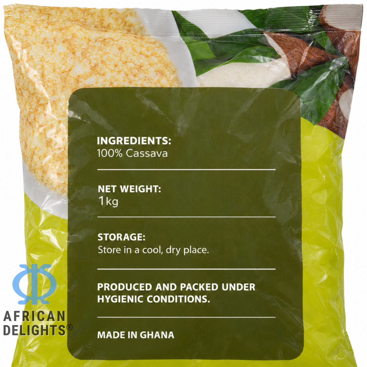 Special Gari (Cassava Semolina) ingredients label