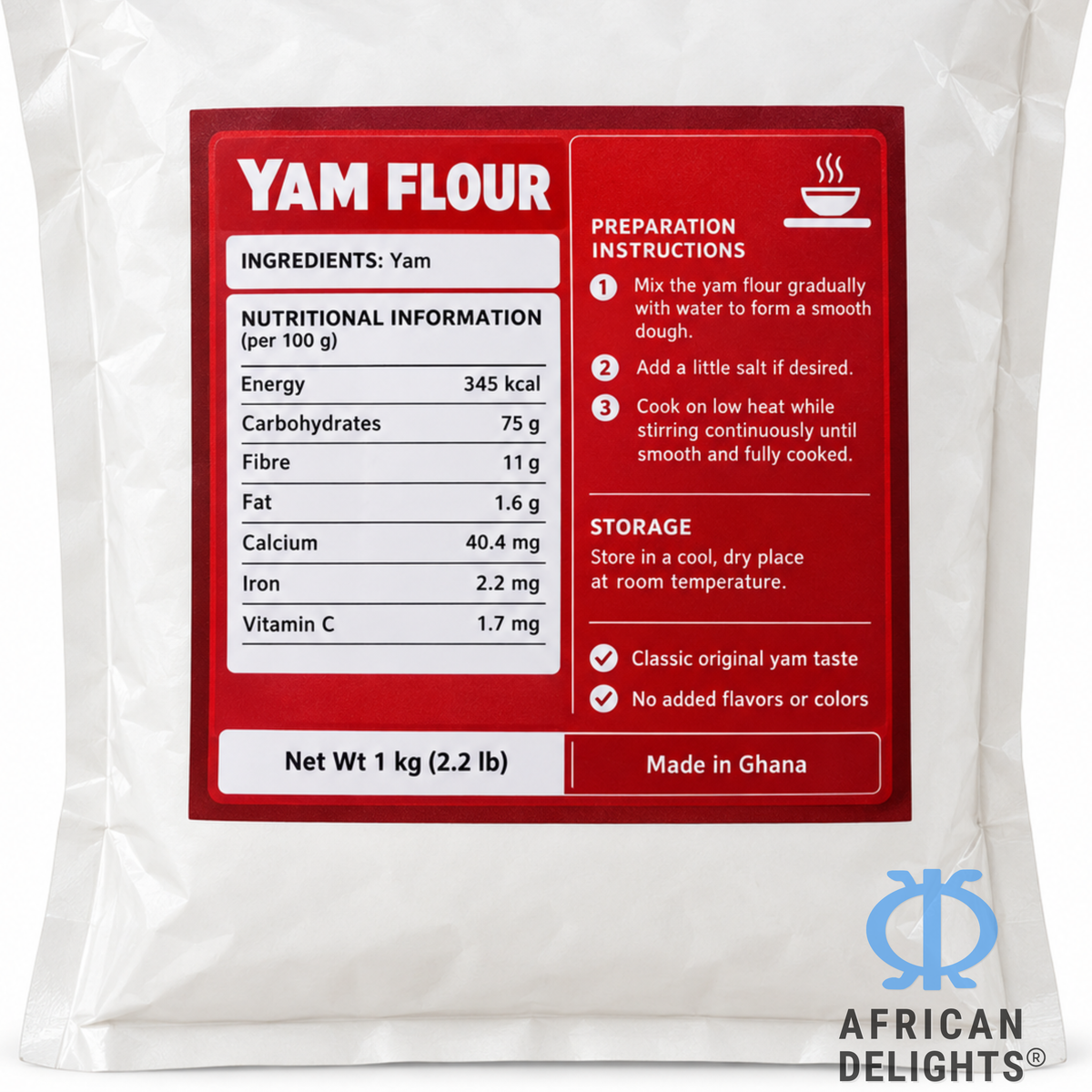 Yam Flour (Elubo) ingredients label
