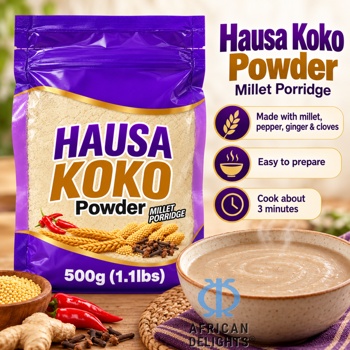 Sunny Flours Hausa Koko Porridge Mix, Spicy product photo